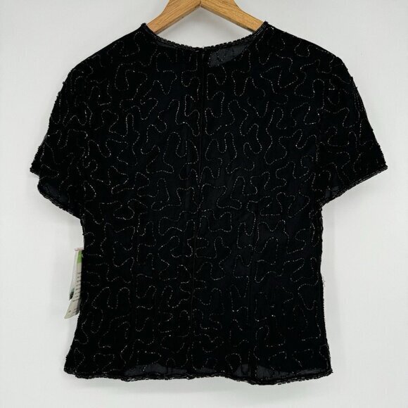 2000 Y2K New Year’s Champagne Beaded Sequin Silk Top New Medium Adrianna Papell - Picture 9 of 10